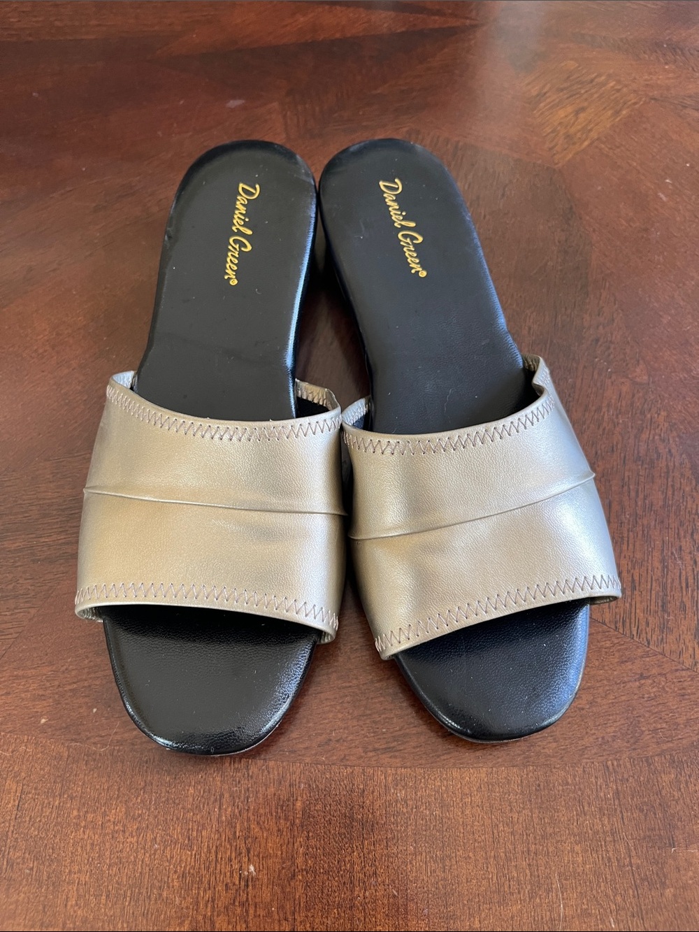 David Cooper Metallic Taupe Slide Sandals - Women's